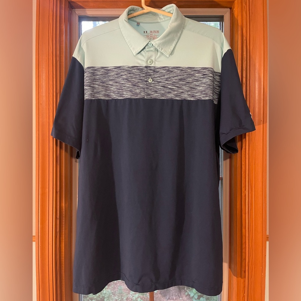 Under Armour Mens Heat Gear Loose Teal & Blue Golf Polo Short Sleeve Shirt 2XL
